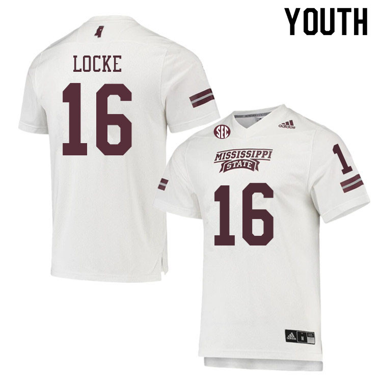 Youth #16 Braedyn Locke Mississippi State Bulldogs College Football Jerseys Sale-White - Click Image to Close